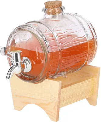 Productafbeelding van KOTARBAU® Glazen vat met kraan voor wijn, sap, limonade of water met houten standaard 1 l