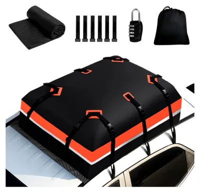 Produktbild von Faltbare Dachbox für Autos, 21 Kubikfuß / 585 L PVC Gepäckbox, 100% wasserdicht, Dachgepäckträger für alle Fahrzeuge mit Kombinationsschloss, Aufbewahrungstasche