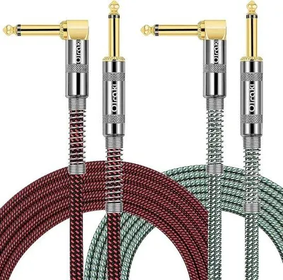 Image de Câble de guitare électrique de 2 m, câble pour instrument de 6,3 mm avec isolation phonique, fiche coudée et une prise jack standard