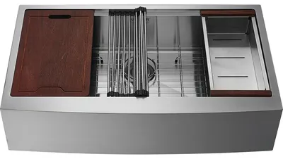 Produktbild von Farmhouse Kitchen Sink, 304 Stainless Steel Drop-In Sinks, Top Mount Single Bowl Basin with Ledge & Accessories, Household Dishwasher Sinks for Workstation, Prep Kitchen, and Bar Sink, 33 inch