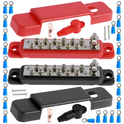 Stromverteilerblock 12-48 V, 150 A, Sammelschiene, schwarz+rot