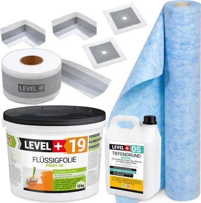 Zdjęcie produktu dla Zestaw do Hydroizolacji Folia w płynie 12kg Taśma 10mb Grunt 5L Mankiety Level+ SET547