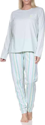 Immagine prodotto di Pigiama da donna Normann a maniche lunghe con pantaloni a righe; verde, 40
