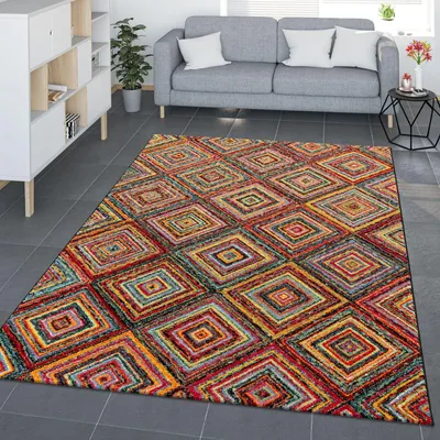 Produktbild von TT Home Wohnzimmer Teppich Esszimmer Kurzflor Moderne Deko Geometrische Rauten Optik Meliertes Muster Ethno Style Größe 120x170 cm