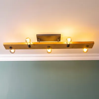 Produktbild von Deckenlampe, E27, 115 x 12,5 cm, Holz/Metall, braun/schwarz