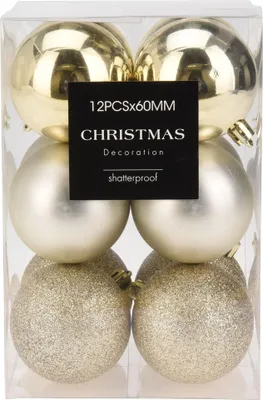 Produktbild von 20 x Weihnachtskugeln aus Kunststoff Ø 6 cm Champagner-farben bruchfest Christbaumkugeln Plastik Weihnachtsbaumkugeln Kunststoff Weihnachtskugeln