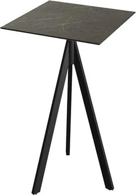 Image de Table de bar Infinity Tripod, structure noire + plateau HPL effet marbre Midnight, 70 x 70 cm, 1 pièce