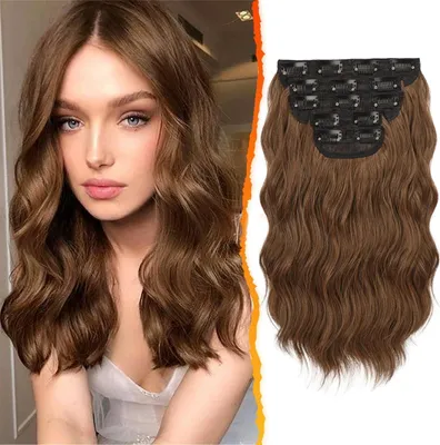Produktbild von Clip in Extensions 5PCs Wellige Haarverlängerung Brünett 35cm Extensions