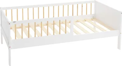 Obrázok produktu pre ML-Design detská posteľ s lamelovým roštom a ochranou proti vypadnutiu, 80x160 cm, biela/prírodná, jednolôžková posteľ z masívu pre deti, chlapcov a dievčatá
