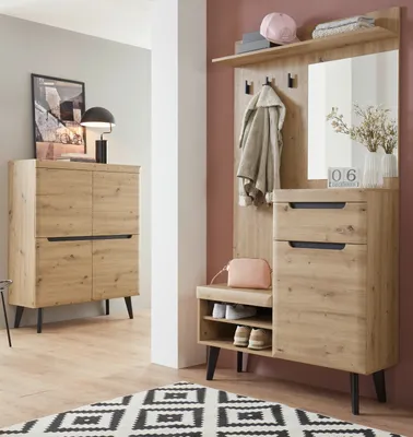 Produktbild von Garderobe Set Ronson in Eiche und schwarz Garderobenkombination skandinavisch
