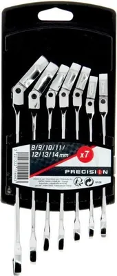 Obrázok produktu pre Sada račňových kľúčov, 7-dielna, 8–14 mm, PRECISION STEEL, otočná hlava 180°, oceľ