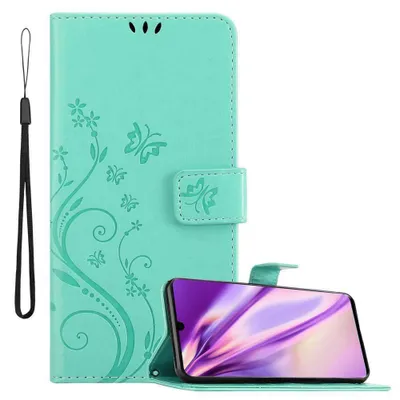 Produktbild von Cadorabo Hülle für Huawei P30 PRO Schutz Hülle in Türkis Schutzhülle Handy Hülle Etui Case Blumen Flower