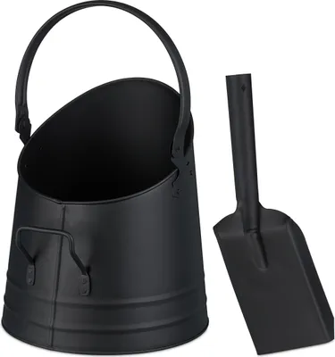 Immagine prodotto di Relaxdays Secchio per carbone, paletta, manico e impugnatura, 6,5 litri, carbone, pellet, bricchetti, accessori per caminetti, secchio per cenere, nero