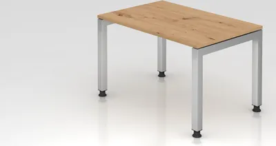Produktbild von Schreibtisch Pejo | Asteiche | Silber Gestell | BxT 120x80cm | Arbeitshöhe 68-76cm | stufenlos höheneinstellbar | 4-Fuß-Gestell eckig | Rechteckform mit schwebender Tischplatte