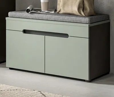Produktbild von Garderobe Sitzbank "Cooper" in Salbei und Basalt Grau Garderobenbank 80 cm, Soft-Close