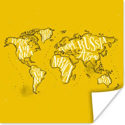 Produktbild von MuchoWow® Poster Weltkarte - Gelb - Weiß - Buchstaben 75x75 cm - Wand Dekoration