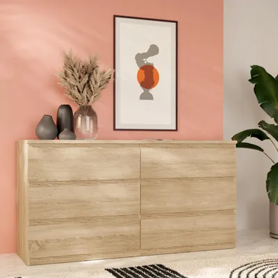 Produktbild von Forte EDMORE Kommode 150 160, moderne Kommode mit 6 Schubladen, Holzwerkstoff, Sonoma Eiche Holzdekor, 153,9 cm breit x 79,8 cm hoch x 42,2 cm tief