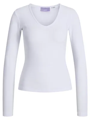 Imagen del producto de Jack & Jones, camiseta de manga larga para mujer, modelo Jxfreya, cuello en V, color blanco brillante, talla S (UE)