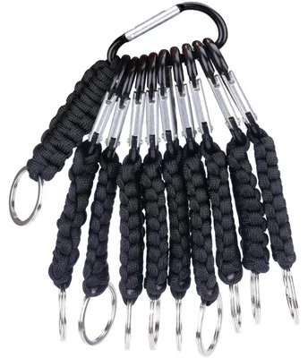 Productafbeelding van Set van 10 Paracord Sleutelhangers met Carabiners Zwart