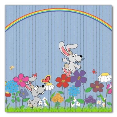 Produktbild von Wallario selbstklebende Möbelfolie/ Tischdecke für Innen und Außen, Größe: 100 x 100 cm - Süße Hasen unter einem Regenbogen