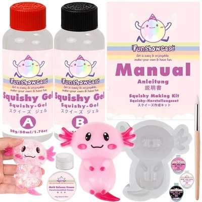 Zdjęcie produktu dla Zestaw do tworzenia figurek "Squishy" - axolotl, silikonowa forma w kolorze różowym, z pastą do barwienia i proszkiem do mochi