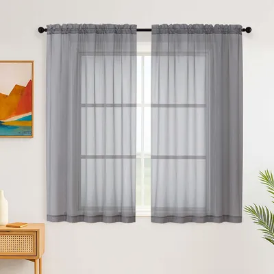 Productafbeelding van Gordijnpanelen - Met lus voor gordijnstang - Set van 2 - Anthracietgrijs - H 137 x B 150 cm