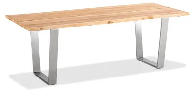 Produktbild von Gartentisch Solido 220x95 Tischplatte Teakholz Baumkante Trapezkufe Edelstahl