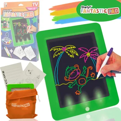 Starlyf® Fantastic Pad - magische Maltafel, Spieltafel inkl. 30 Vorlagen, 6 verschiedene Neonfarben, Reinigungstuch, Tragetasche, grün