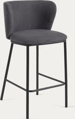 Produktbild von 2er Set Ciselia Hocker aus dunkelgrauer Chenille Stahlbeine in Schwarz