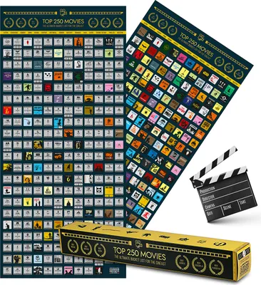 Produktbild von Goods & Gadgets, Rubbelposter 250 Filme, laminiertes Posterpapier mit Rubbellack, 100 cm x 45 cm, mit Münze, Retro Design, liebevoll gezeichnete Bilder