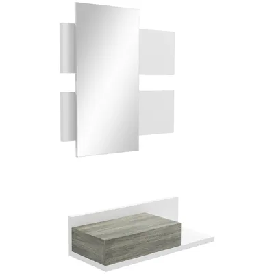 Produktbild von HOMCOM Eingangsbereich-M?belset mit Spiegel und Schublade zum Aufh?ngen, fš¹r Flur, moderner Stil, 75 x 3,5 x 75 cm und 75 x 30,5 x 20 cm, Wei? und Grau