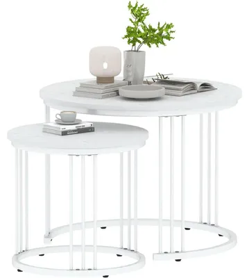 Immagine prodotto di Set di due tavolini rotondi, tavolini ausiliari con struttura in metallo, colore bianco, diametro 60 cm
