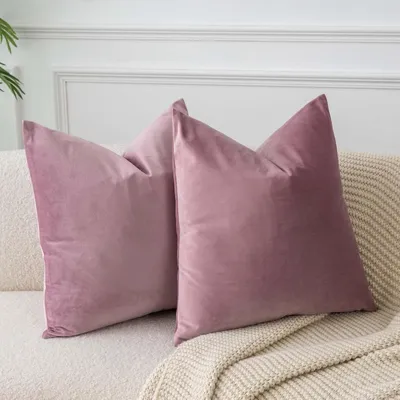 Zdjęcie produktu dla Zestaw 2 poszewek na poduszki z aksamitu, 60x60 cm, w kolorze różowo-fioletowym, z ukrytym zamkiem błyskawicznym