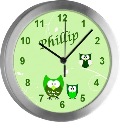 Produktbild von Kinderzimmer Funkwanduhr, Funkuhr Wanduhr Kinder, Eule grün 25 cm