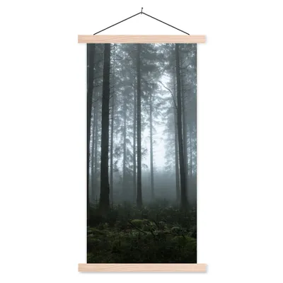 Produktbild von MuchoWow® Textilposter Wald - Licht - Nebel 60x120 cm mit holzfarbenen Rahmen - Holz