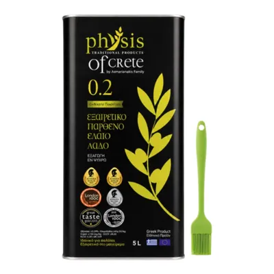 Produktbild von Physis of Crete Natives Olivenöl Extra 5 L mit grünem Silikonpinsel – Premium-Olivenöl aus Kreta, Kaltgepresst, Geschenkset