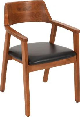 Produktbild von Esszimmerstuhl massive Akazie nussbaum Sitz Echtleder schwarz ANGEL
