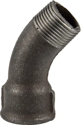 Produktbild von Temperguss-Gewindefitting schwarz langer Bogen 45°, IG x AG 1/2 Zoll, Typ 40, DVGW