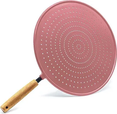 Produktbild von Unyqoos® Silikon-Spritzschutz mit Holzgriff – hitzebeständig bis 250 °C, für Töpfe & Pfannen bis Ø 30 cm, als Deckel und Abgießsieb, BPA-frei