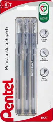 Obrázok produktu pre Pentel BK77, perá s tenkou špičkou, 0,7 mm, čierna – sada 3 kusov