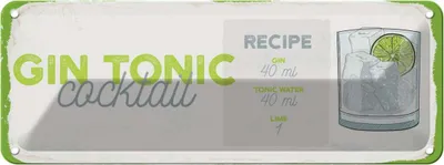 Produktbild von vianmo Blechschild 10x27 cm Gin Tonic Cocktail Recipe
