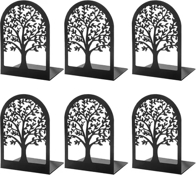 Produktbild von Schwarze, baumförmige Buchstützen aus Metall, 3 Paar, 17,5 x 12 x 8,5 cm, für schwere Bücher, Büro, Schule, Bibliothek