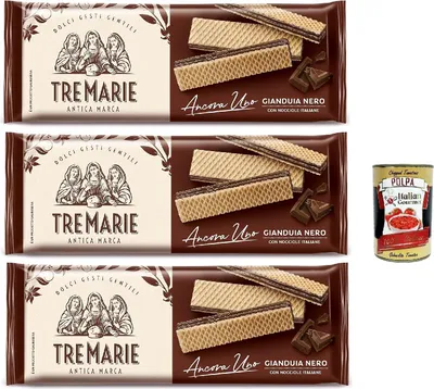 Produktbild von Tre Marie Ancora Uno Wafer Gianduia Nero mit Gianduja-Creme Produkt erhalten von Piemont Haselnuss IGP 3x 175g + Italian Gourmet polpa 400g