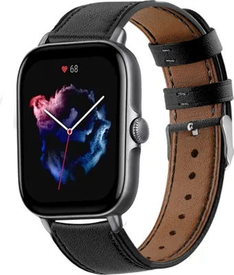 Produktbild von Strap-it Amazfit GTS 3 Armband Leder (eng-Schwarz)
