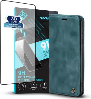 Produktbild von Handy Hülle für Xiaomi 14 Ultra mit 9H Displayglas Klapphülle Bookcase Flip Cover Handy Tasche Etui Farbe: Petrol