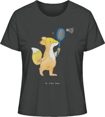 Produktbild von Mr. & Mrs. Panda Basic Shirt Damen Fuchs Federball spielen Größe XL - Anthrazit - Geschenk, Kurzarmshirt, T-Shirt, Baumwollshirt, Badminton, Sommershirt