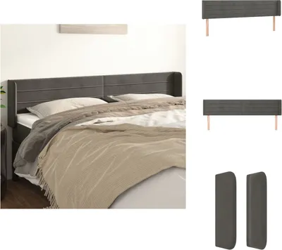 Produktbild von vidaXL Kopfteil mit Ohren Dunkelgrau 203x16x78/88 cm Samt -  Kopf- & Fußenden