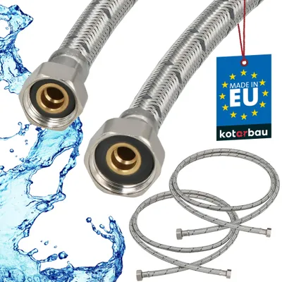 Obrázok produktu pre KOTARBAU® Sada 2 ks ohybnej hadice Vodná hadica 200 cm Odolná hadica 1/2“ x 3/8“ Pripojovacia hadica k armatúre Hadica k vodovodnému kohútiku S plášťom z nehrdzavejúcej ocele
