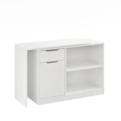 Produktbild von KOMTO Eckschreibtisch mit Stauraum Weiß – Schreibtisch mit Schubladen und Regal, 360° drehbarer Computertisch in L Form für Homeoffice | Desk FOLDY3