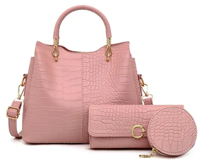 Produktbild von Damen Handtaschen Set mit Shopper und Schultertasche in Krokodiloptik, Rosa